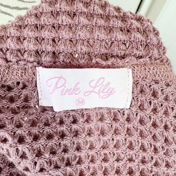 Pink Lily Oversized Long Thermal Knit Off Shoulder Top Size Medium - Picture 10 of 10